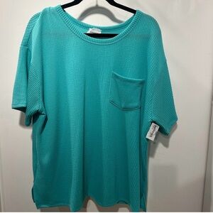 ANDREE BY UNIT Turquoise Short Sleeve Ribbed Top
